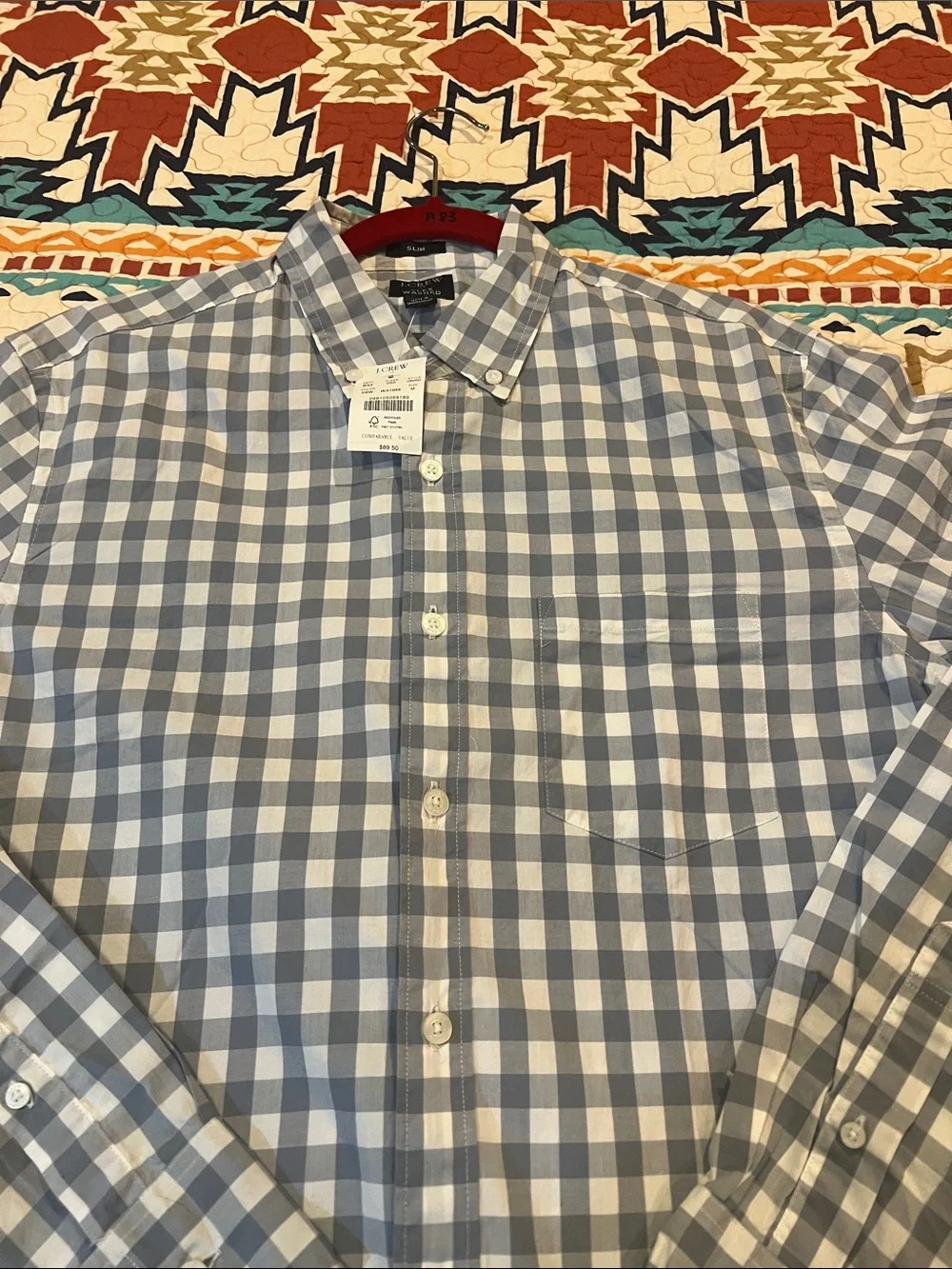 J. Crew Blue and White Gingham Button-Down Shirt